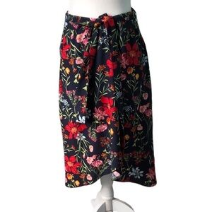 LOFT Vibrant Floral Midi Skirt - Black and Red